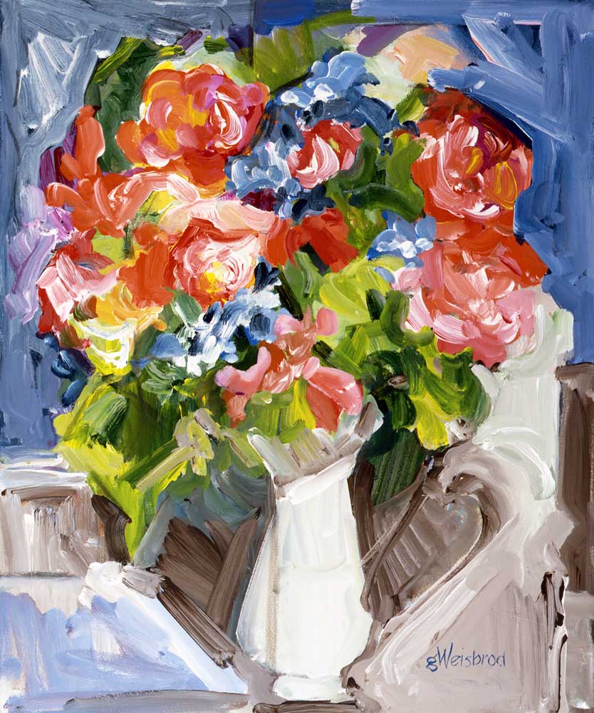 Roses in a White Pitcher 20x24 acrylic on canvas